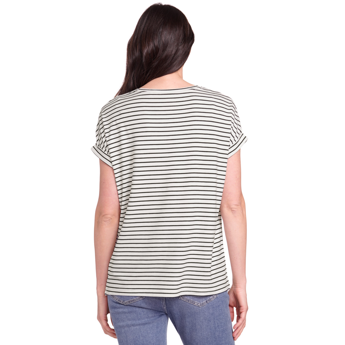 Gina Benotti Damen T-Shirt mit fixierten Turn-ups weiss / schwarz