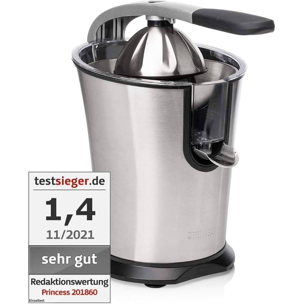 Princess Presse-agrumes Master Pro – C?ne en acier inoxydable – 300 W – Filtre à pulpe en inox – Bras à levier professionnel – Réservoir avec système anti-goutte – 201860 : Cuisine et Maison