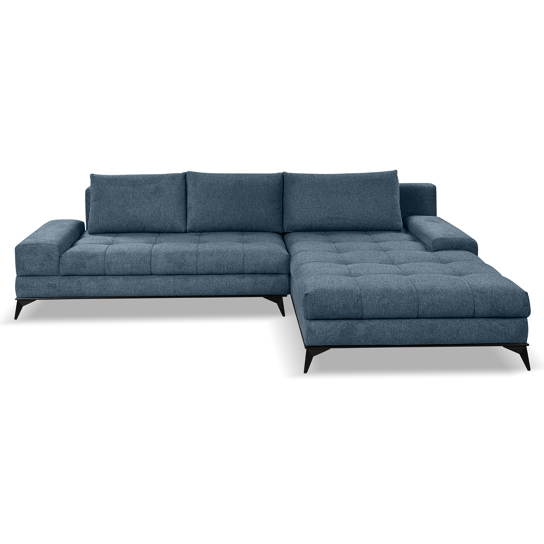 Ecksofa - blau - Liegefunktion und Staukasten - Longchair rechts