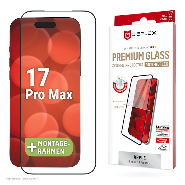 Displex Displayschutzglas »Premium Glass Screen Protector Full Cover« für Apple iPhone 17 Pro Max Displayschutzfolie, Schutzfolie, Bildschirmschutz, kratz- & stossfest