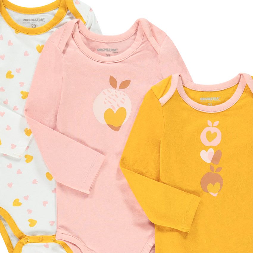 Lot de 7 bodies manches longues en coton bio pour bébé fille - Rose