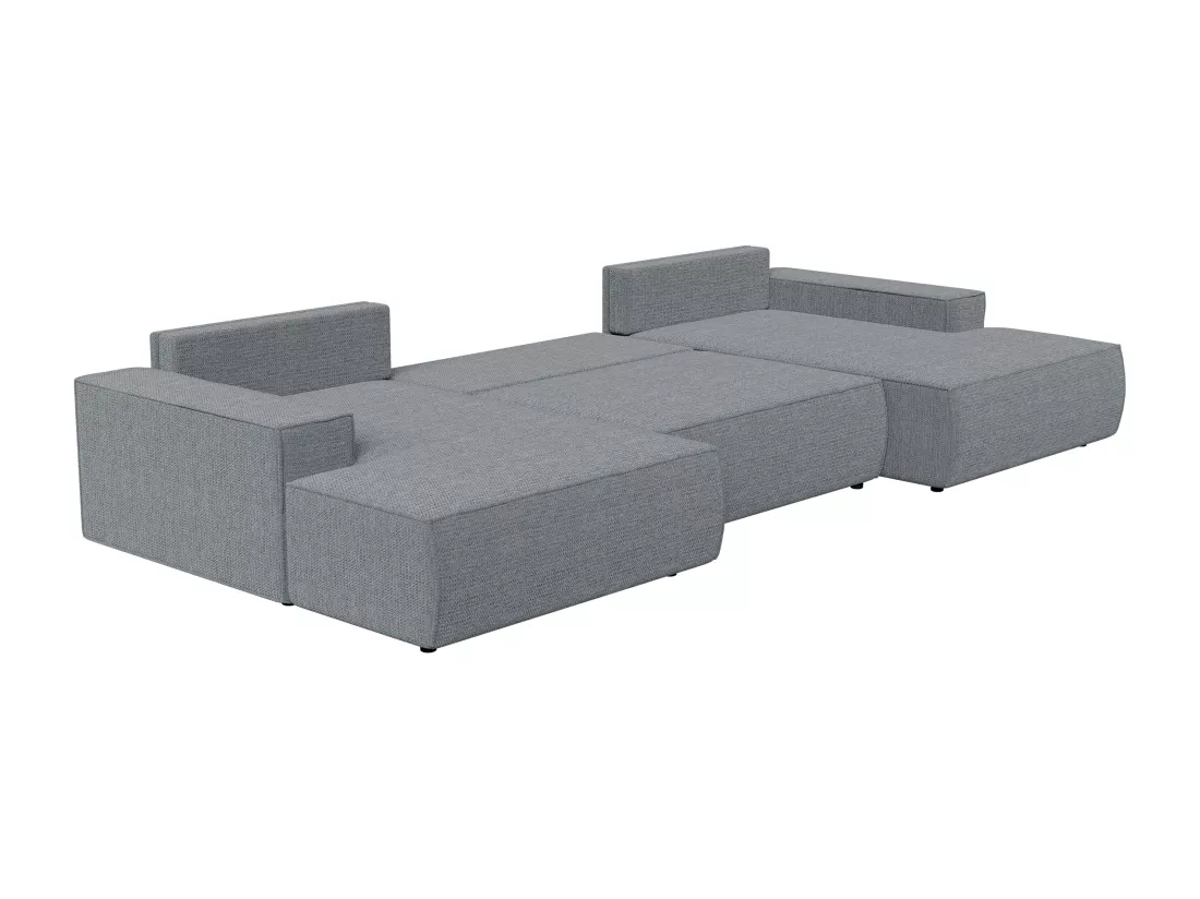 Grand canapé d'angle panoramique convertible en tissu texturé gris AMELIA