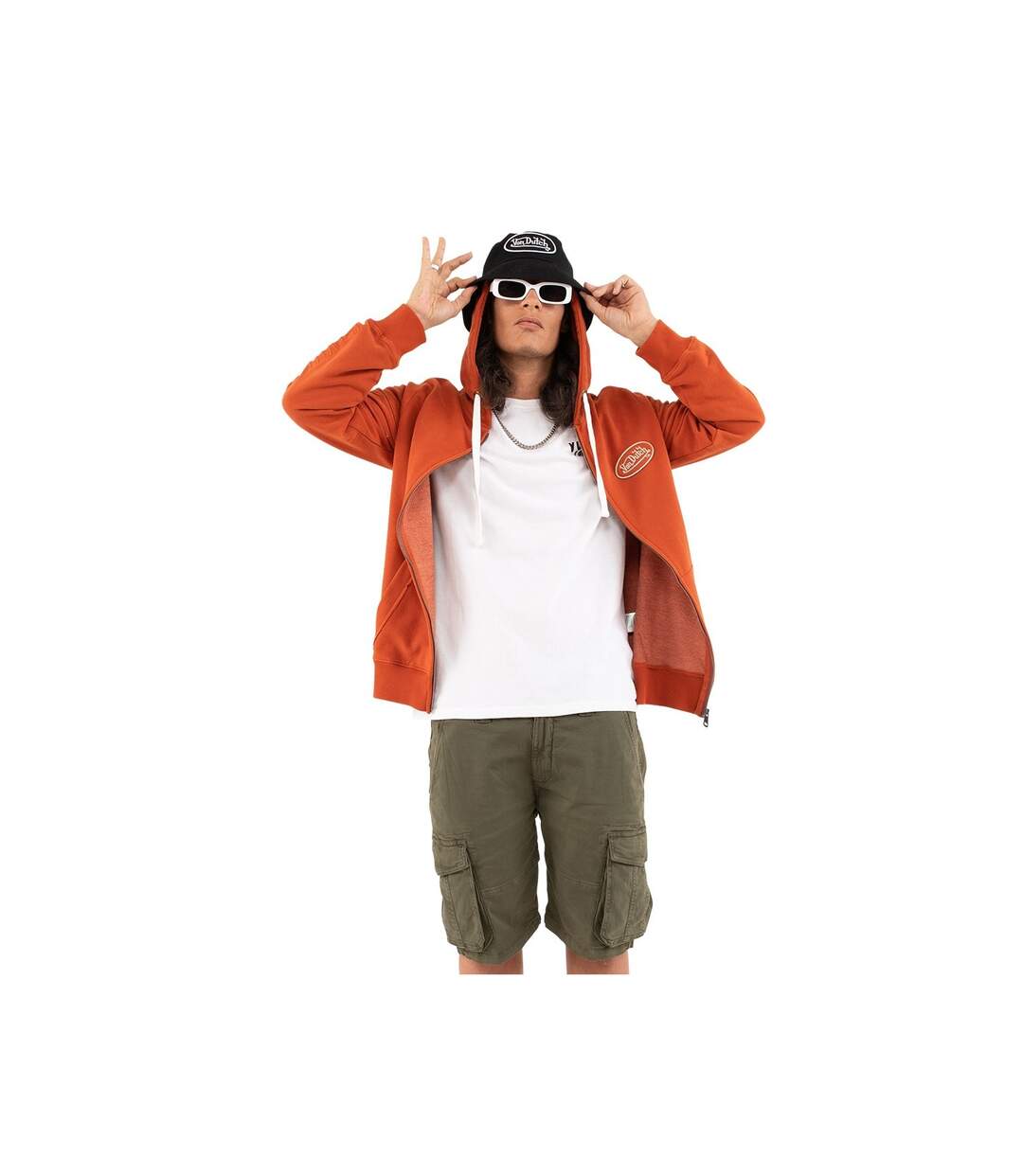Sweat zippé avec capuche homme molletonné avec borderie en coton Camp
