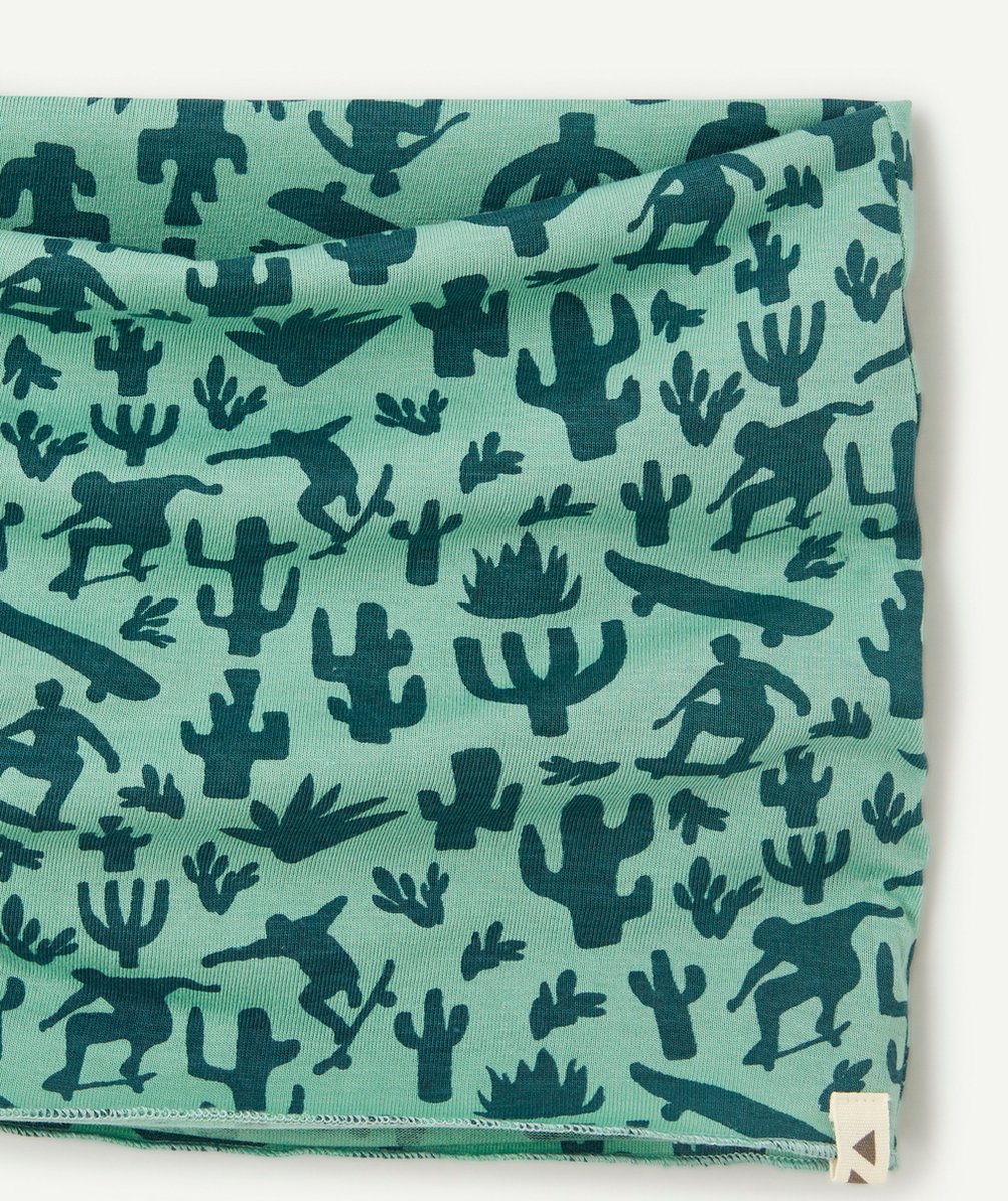 SNOOD GARÇON EN COTON BIO VERT AVEC IMPRIMÉ CACTUS