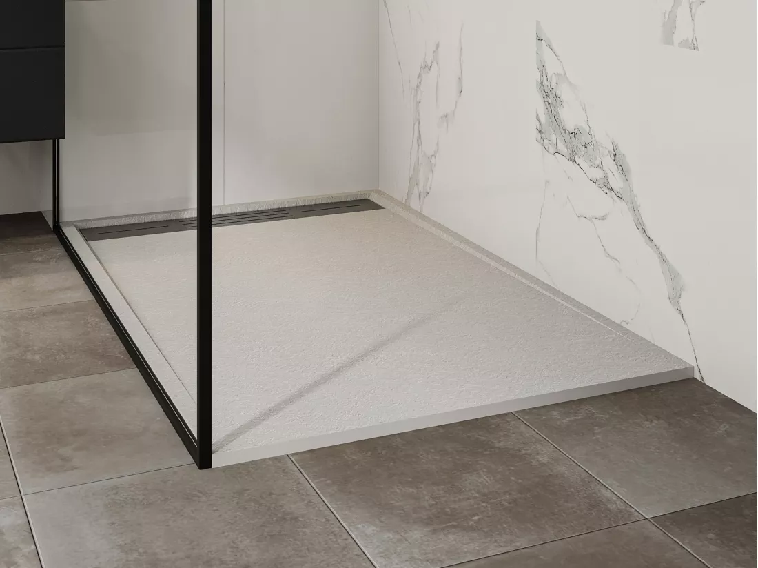 Receveur extra-plat à poser ou à encastrer découpable en résine SMC avec siphon - Blanc - 140 x 90 cm - LYROSA