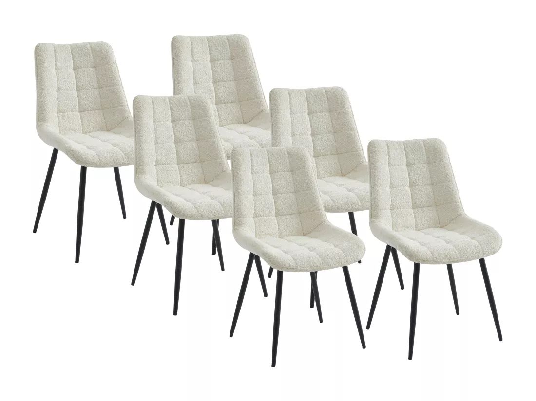Lot de 6 chaises matelassées en tissu bouclette et métal noir - Blanc - OLLUA
