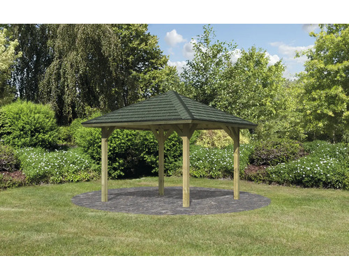 Karibu Classic Achtrup 1 paviljoen inclusief groene dakshingles en kap, 265 x 265 cm, drukgeïmpregneerd
