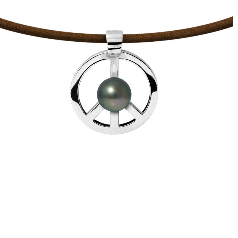 Collier Homme Peace and Love en Cuir, Perle de Tahiti et Argent Massif 925