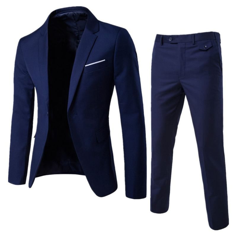 Sheck - Set: Blazer met reverskraag, contrasterende bies en één knoop + Rechte pantalon met middelhoge taille
