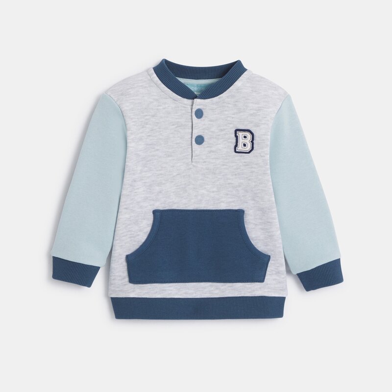 Sweat molleton col pressionné bleu bébé garçon Bleu