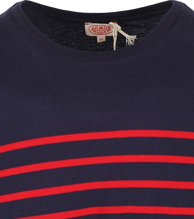 Armor-Lux Port-Louis T-Shirt Strepen Donkerblauw Rood 76497-455 kopen
