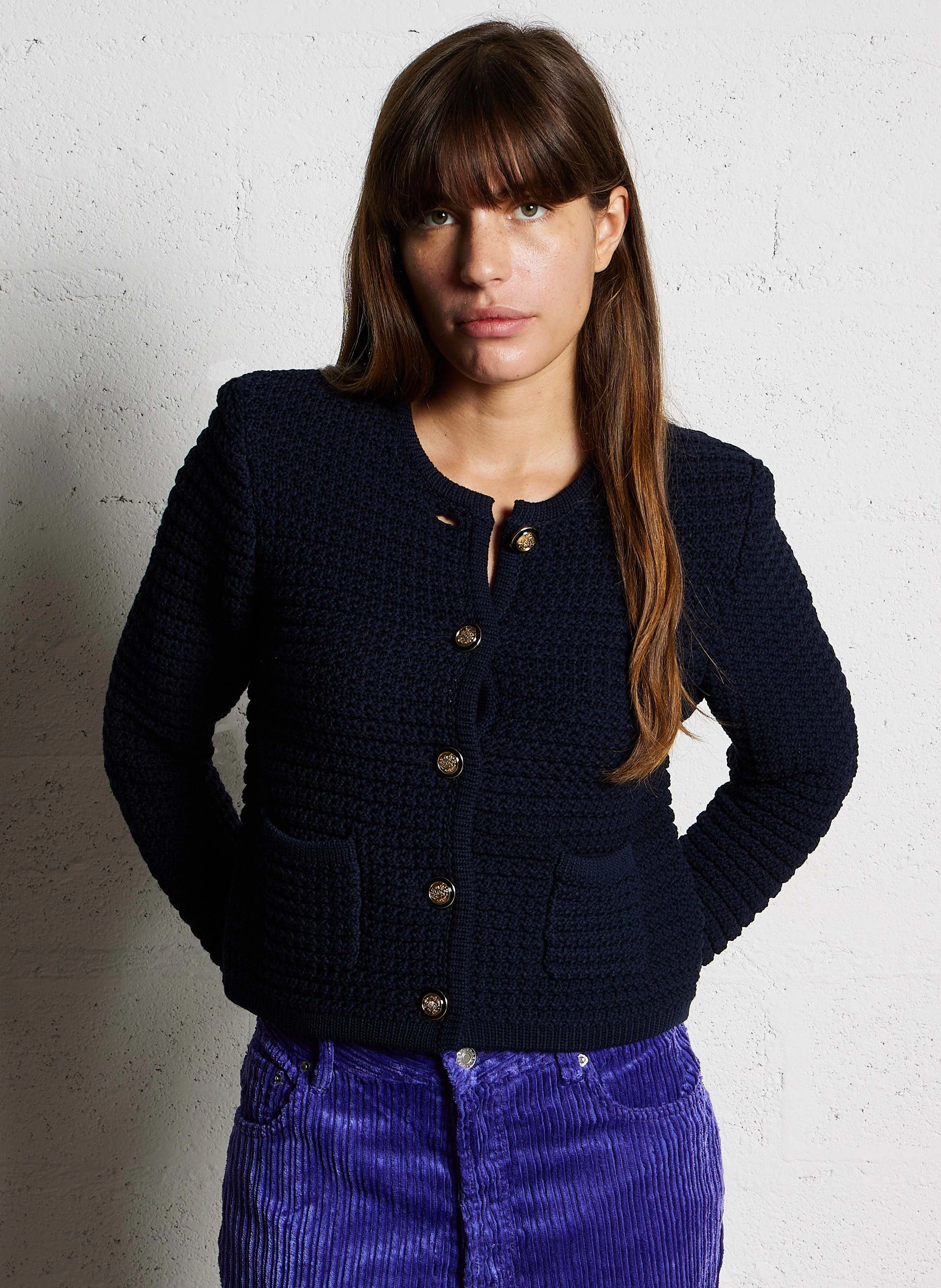 GASPARD - Gilet droit col rond en coton mélangé | Bleu