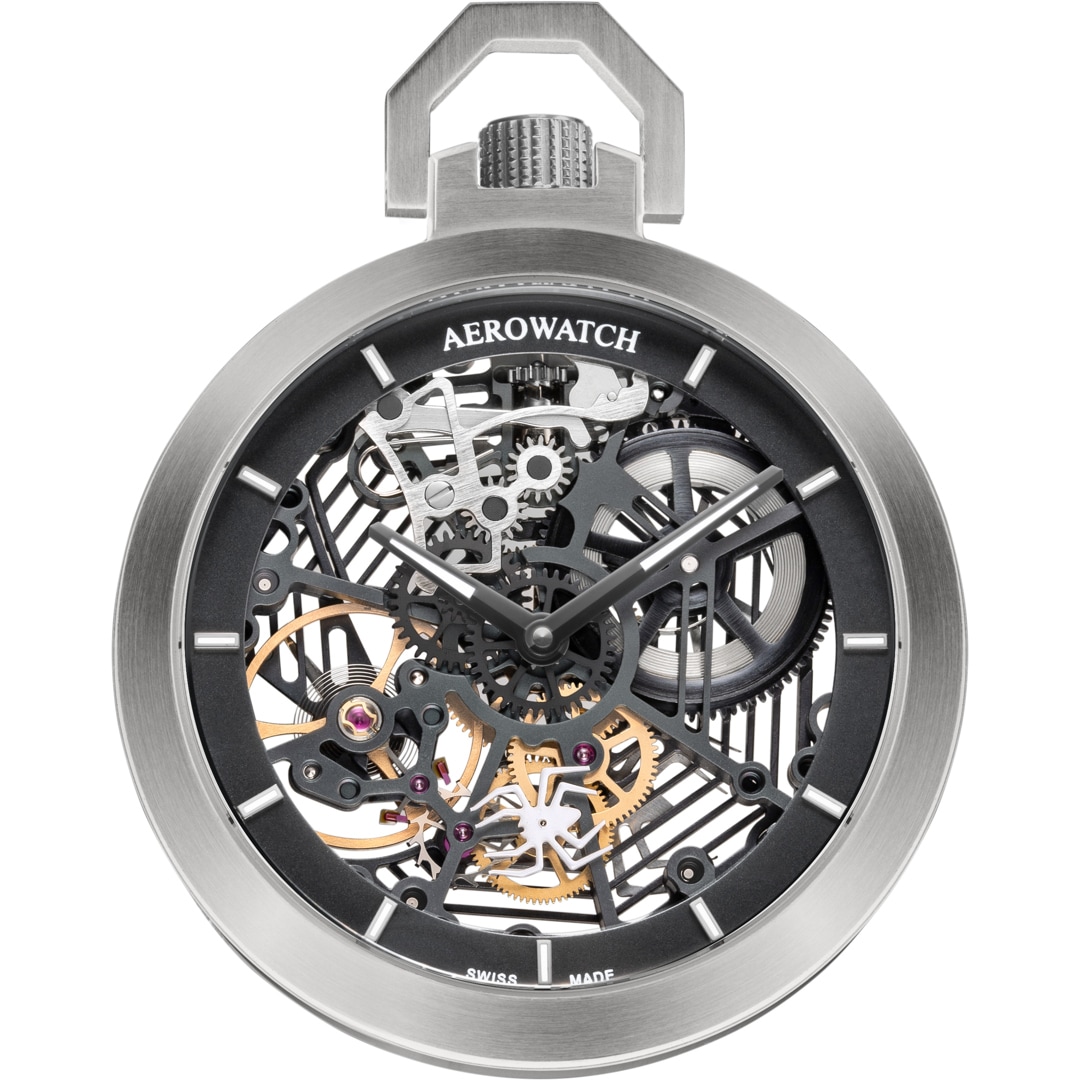 Aerowatch Taschenuhr Lépine Mechanical Spider Skeleton Silbrig