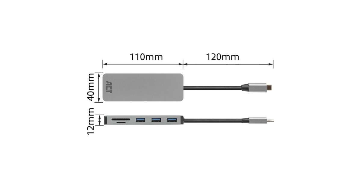 ACT ConnectivityUSB-C hub 3.0, 3x USB-A, cardreader, PD pass-through dockingstation  (Grijs)