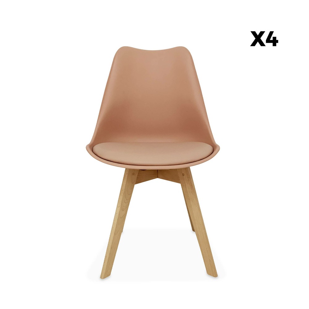 Lot de 4 chaises scandinaves. Pieds bois de hêtre. Chaises 1 place. Vieux rose