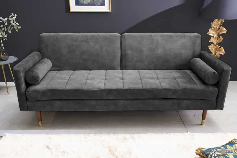Modernes Schlafsofa COUTURE 200cm grau Microvelours 3-Sitzer Couch mit Schlaffunktion