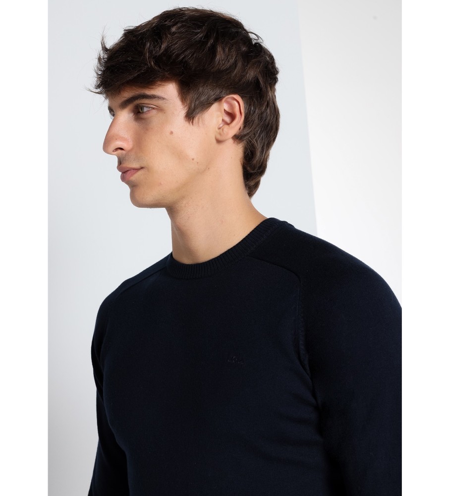 Camisa básica de malha Lois com bordado de touro azul-marinho