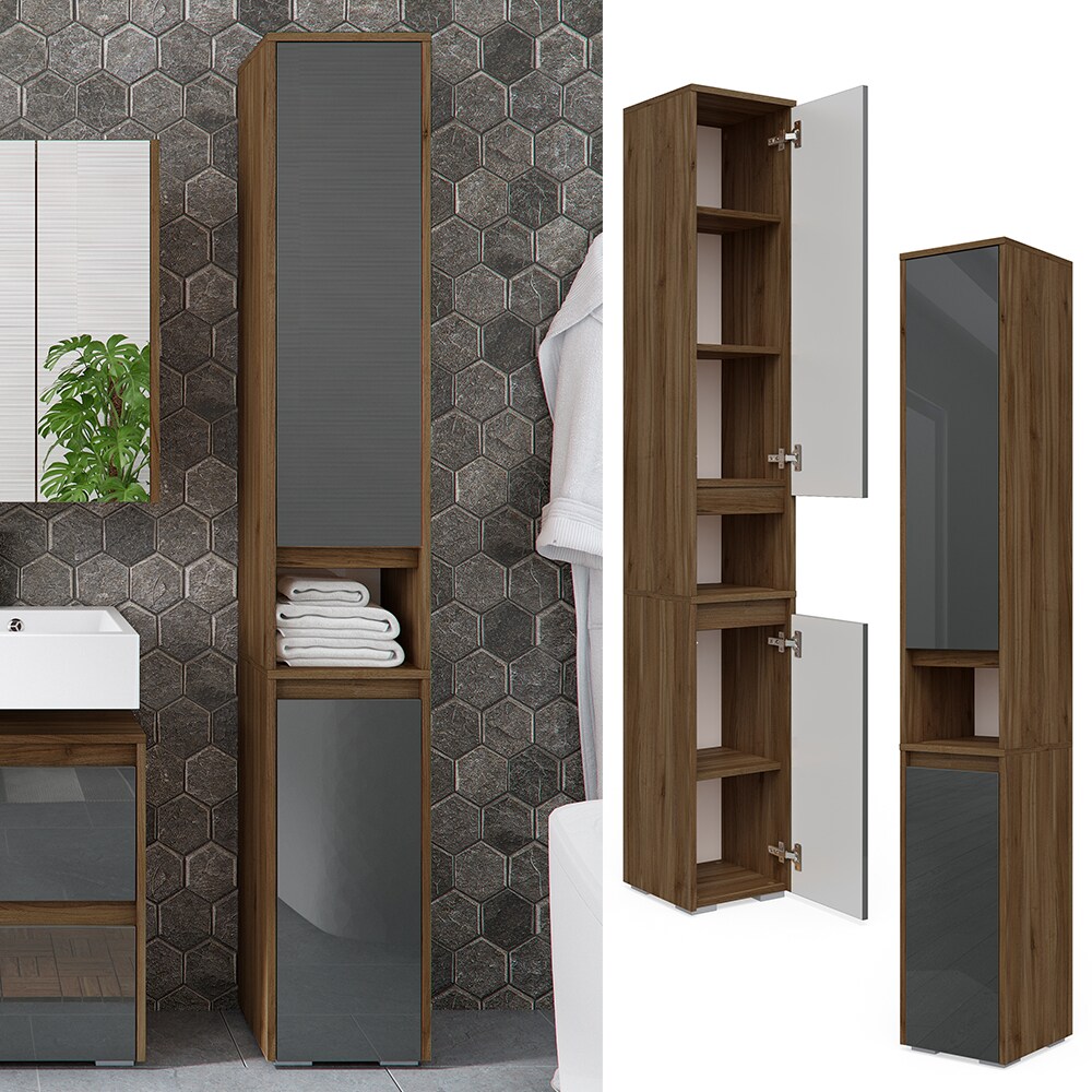 Vicco Hochschran Badschrank Badezimmerschrank Majest Nuss/Anthrazit 2 Türen