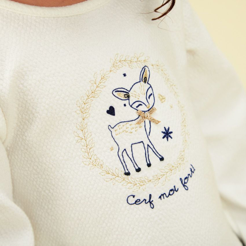 Robe effet 2 en 1 en tulle pailleté motif cerf pour bébé fille - Ecru