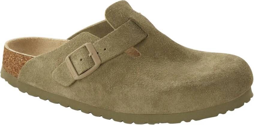 Birkenstock Suede Leather Boston Platte Schoenen Green