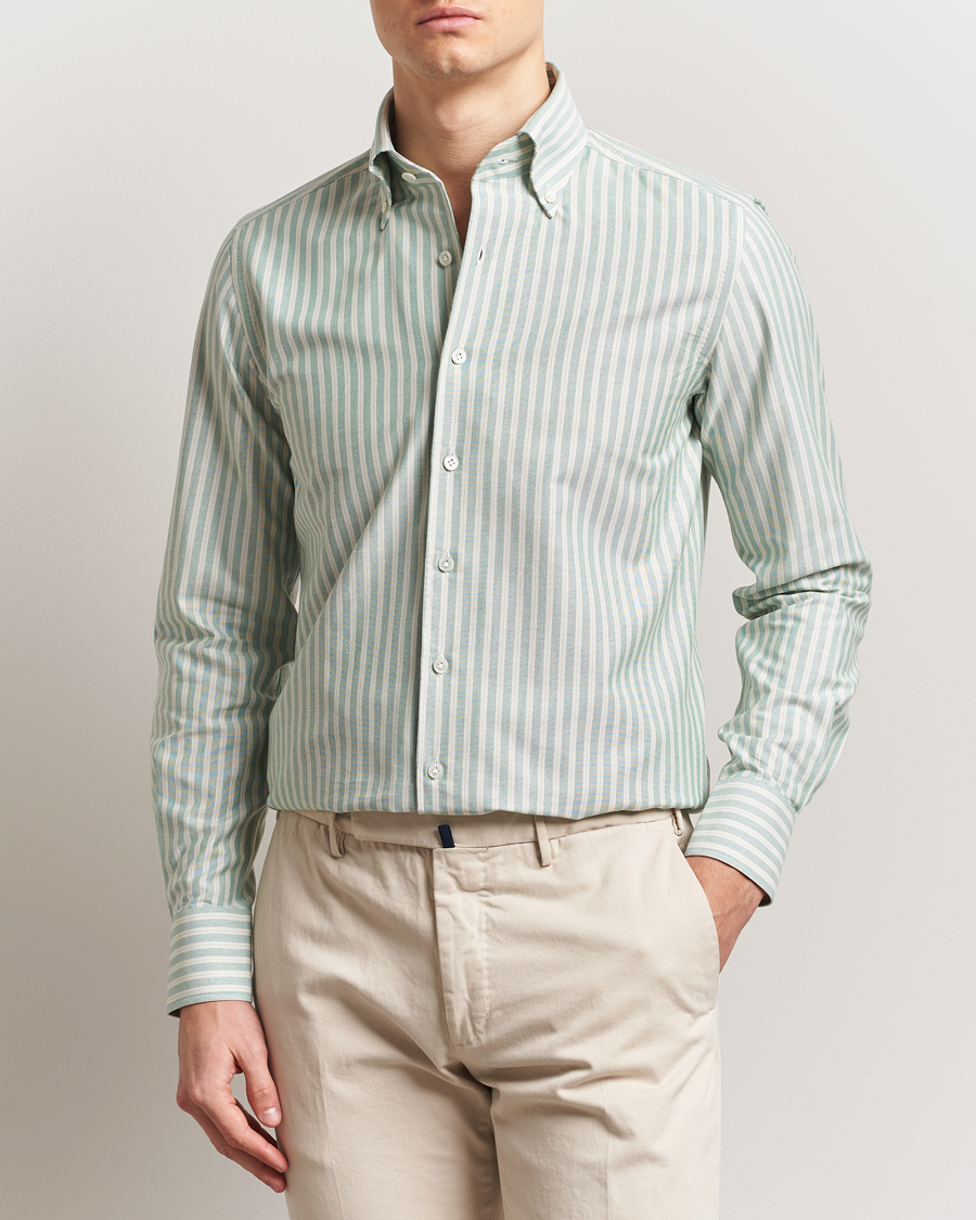 100Hands Striped Japan Oxford Button Under Shirt Green