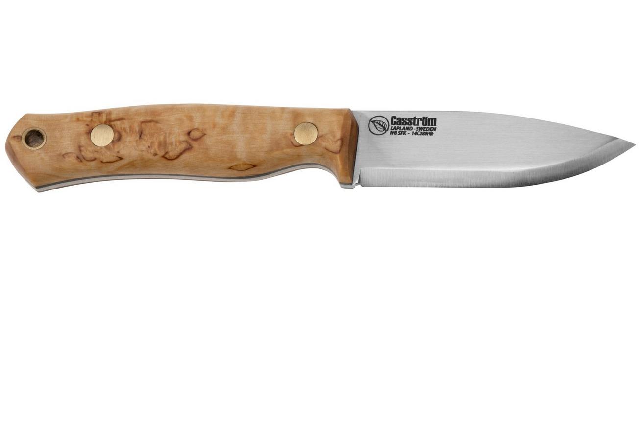 Casström No. 8 SFK 12828 Curly Birch met Firesteel, bushcraftmes