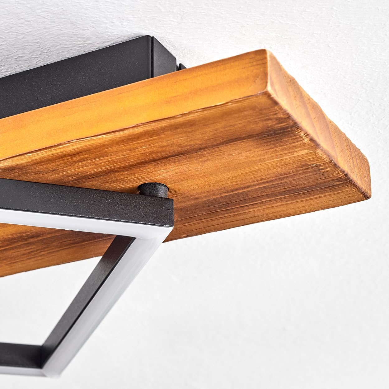 HOFSTEIN LED Deckenleuchte Pompu, Deckenlampe aus Metall/Holz/Kunststoff in Dunkelbraun/Schwarz/Weiß, 56W, 7600 Lumen, 3000 Kelvin, moderne Leuchte für Schlafzimmer, Esszimmer, Wohnzimmer, Küche, Flur