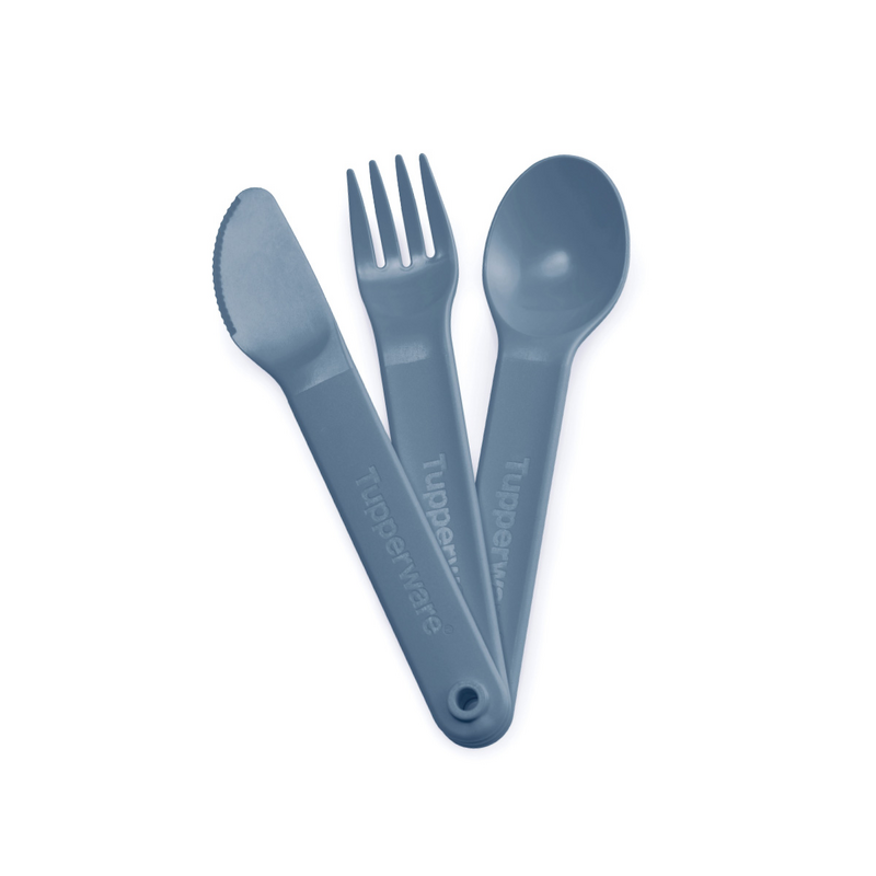 Besteck-Set (3) blau Handliches Besteck für unterwegs