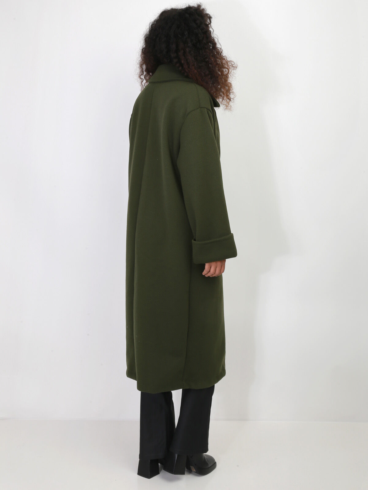 Manteau oversize en maille texturée- Vert foncé