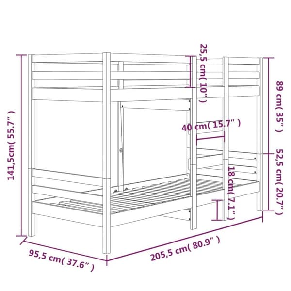 vidaXL Køyeseng hvit 90x200 cm heltre furu