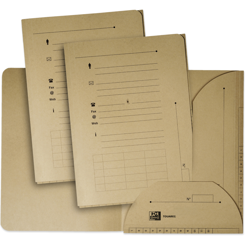 Lot de 25 sous-dossiers Oxford Touareg A4 capacité 200 feuilles carte recyclée épaisseur 240g beige naturel