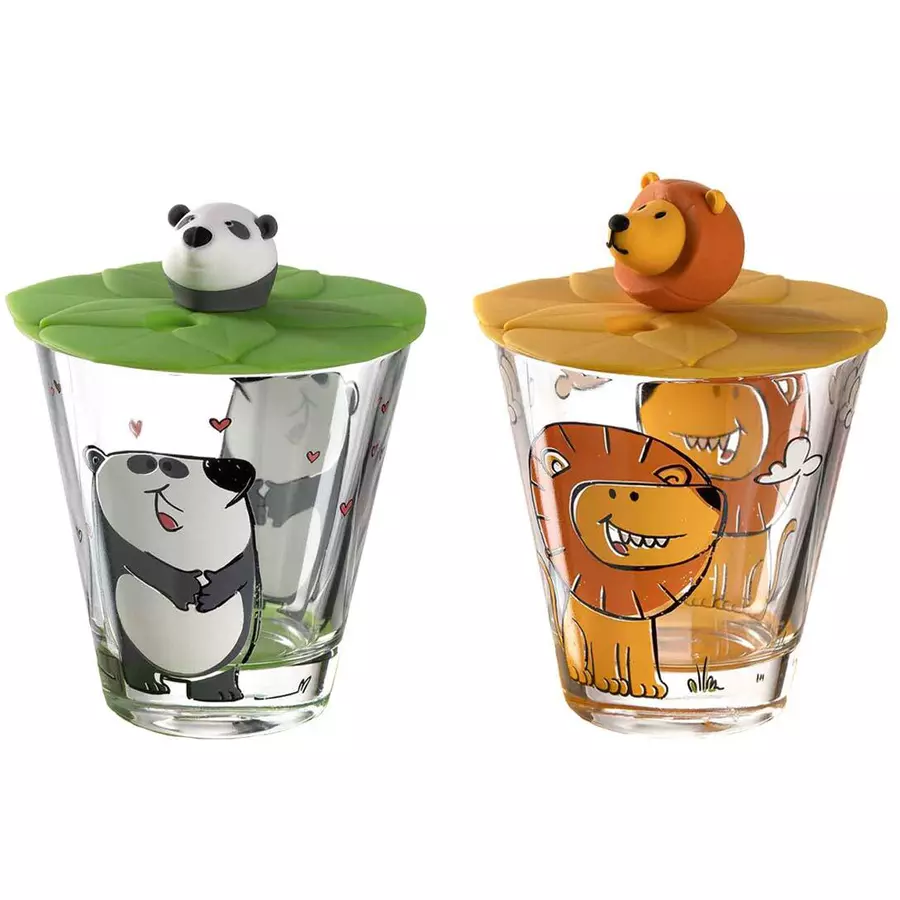 Leonardo Kinderbecher mit Deckel Bambini 215 ml 2er Set grau-gelb