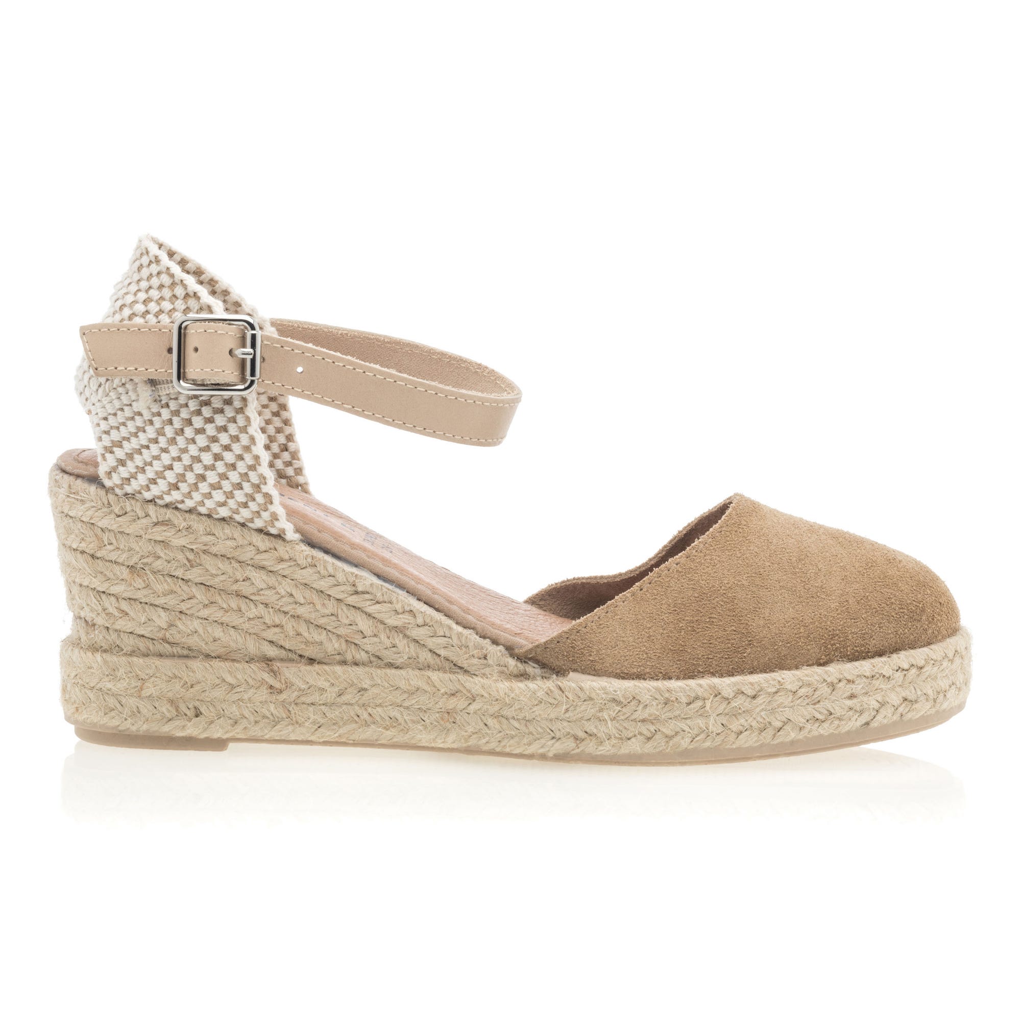 Espadrilles à talon compensé Femme en cuir taupe