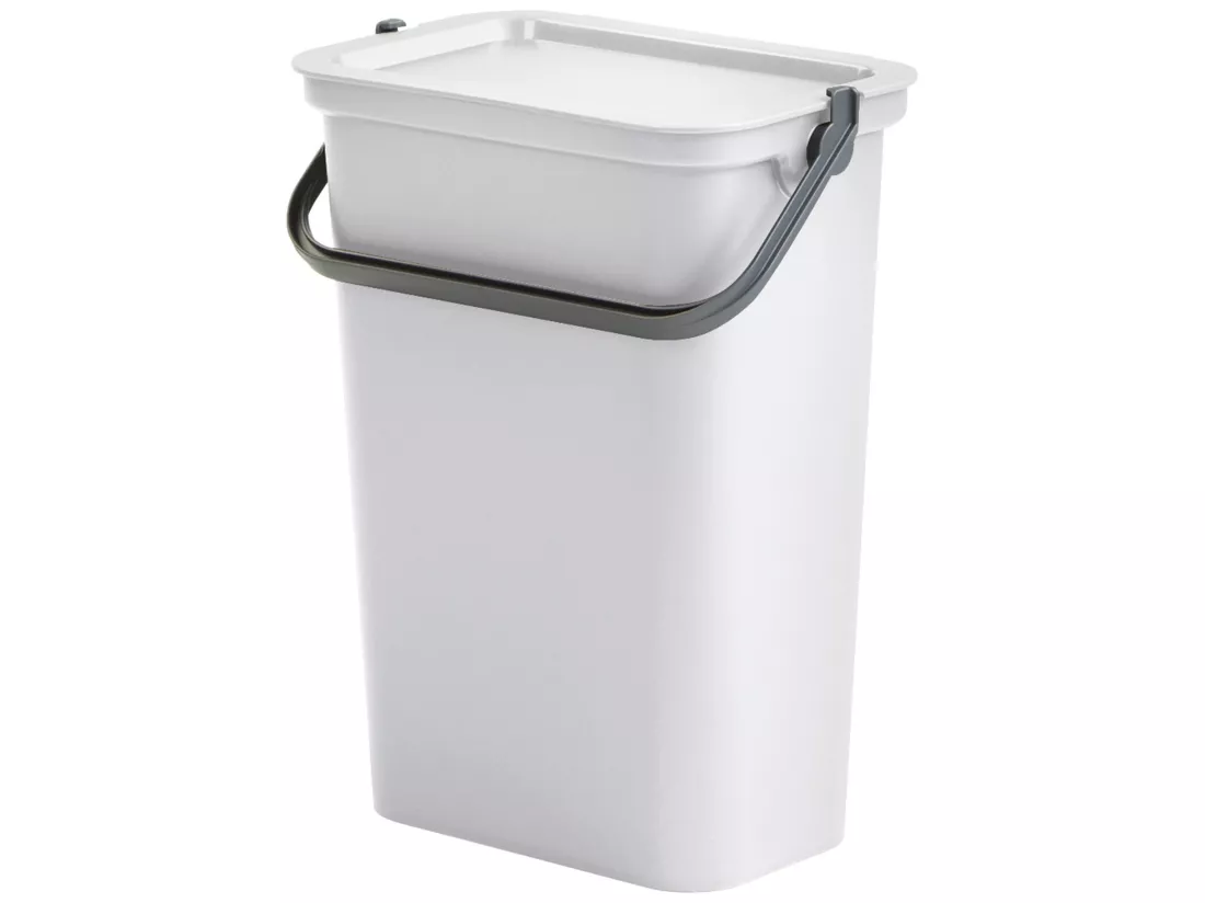Set de 3 poubelles 10L blanc avec poignée