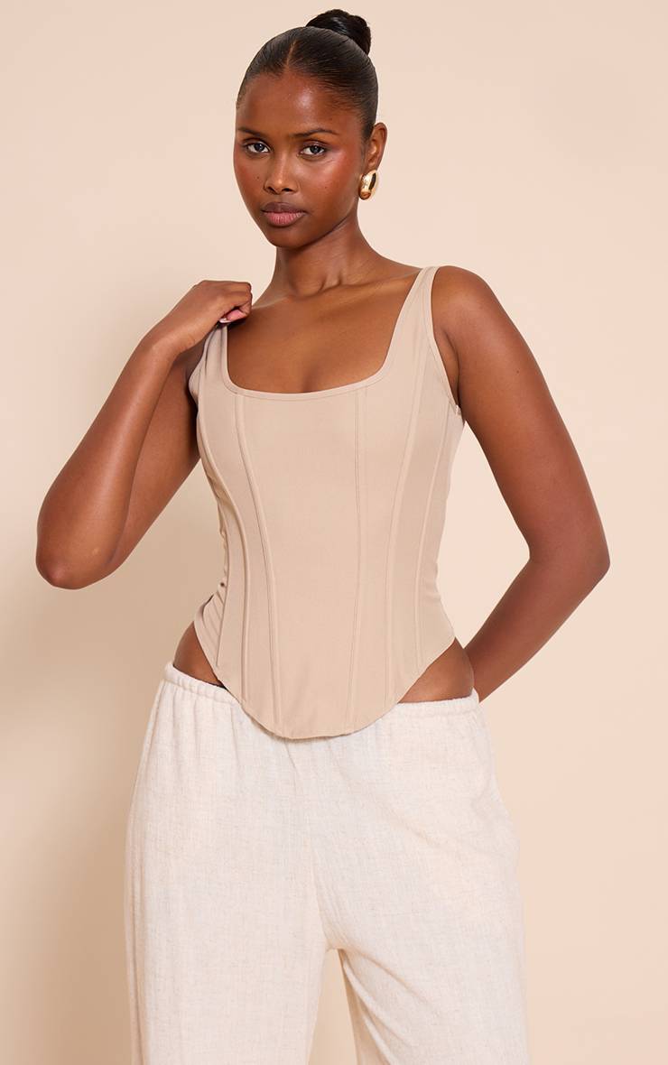Gris Pierre Corset Long À Baleines Avec Ourlet Plongeant