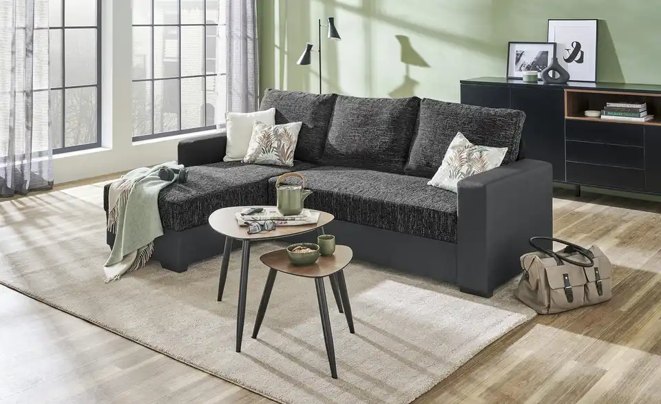 Ecksofa Navarra Schwarz, Anthrazit links