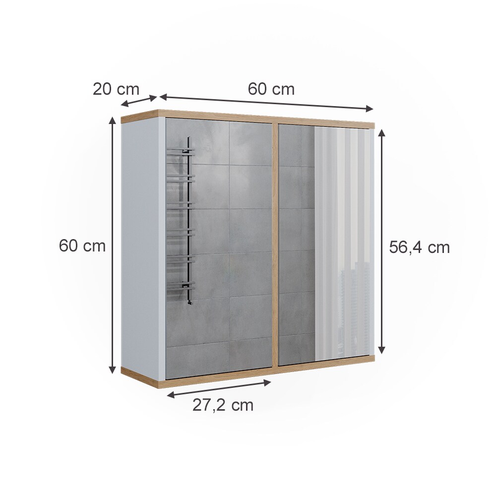 Vicco Badspiegelschrank Didi Weiß Eiche 60 x 60 cm mit 2 Türen