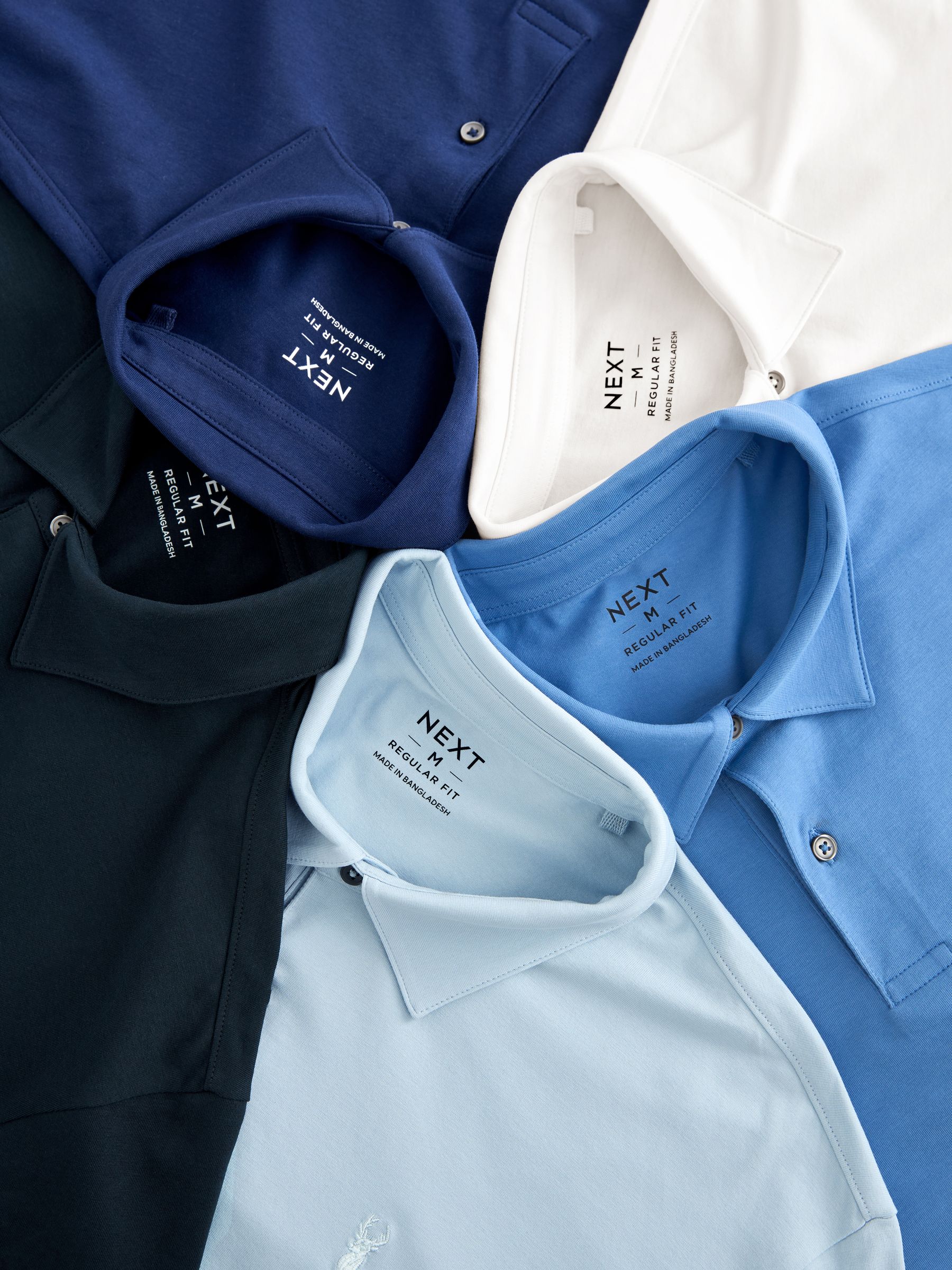 Blauw - Normale Pasvorm - Set van 5 jersey poloshirts met korte mouwen