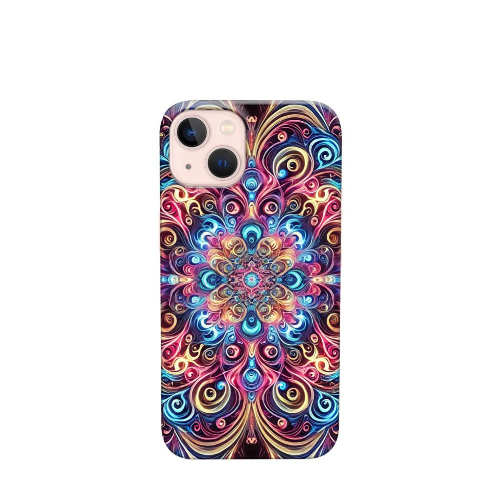 iPhone 13 Kunststoff Hülle Neon Mandala - Blau / Gelb / Rot