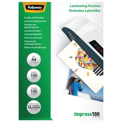 Fellowes - 100 pochettes de plastification A4 (216 x 303 mm) - 100 microns - brillantes