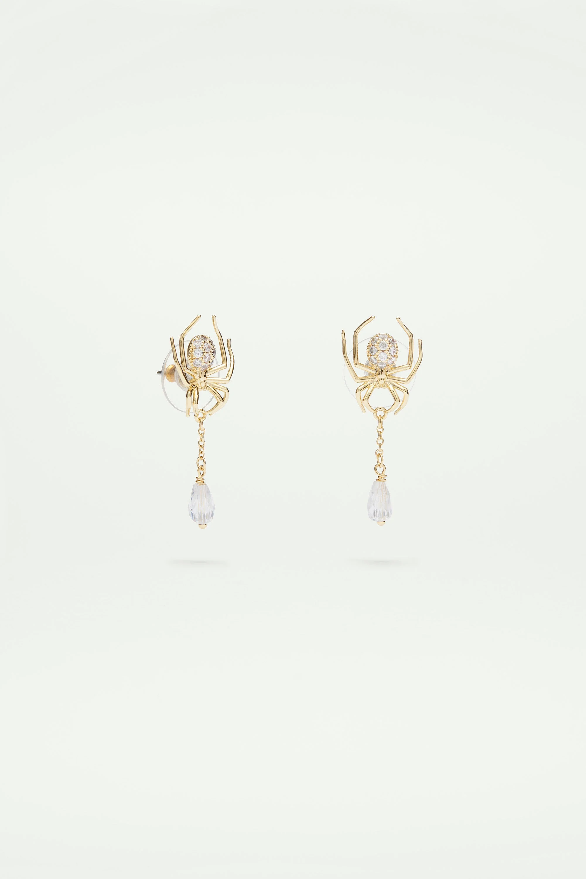 Boucles d'oreilles tiges pendantes araignée dorée et pierre taillée | Jaune