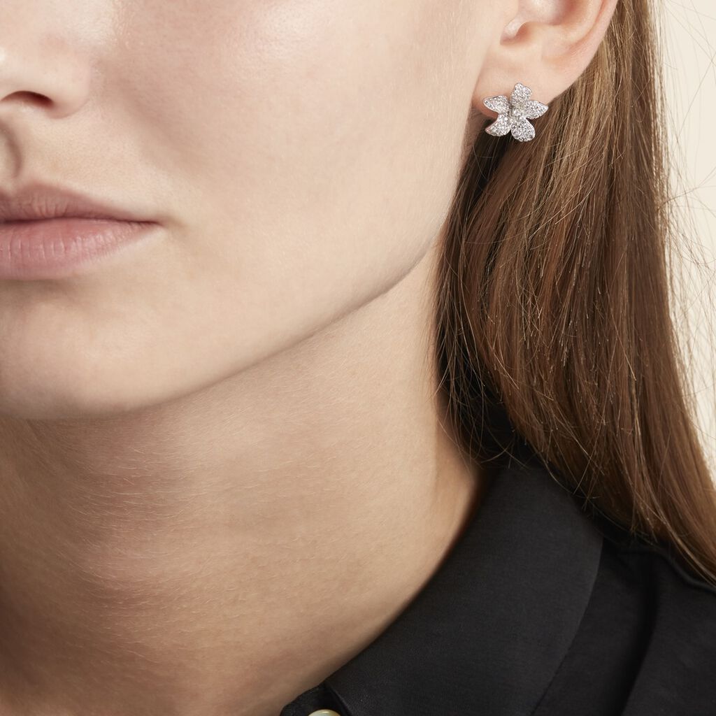 Boucles D'oreilles Puces Argent Blanc Catherine Oxydes De Zirconium