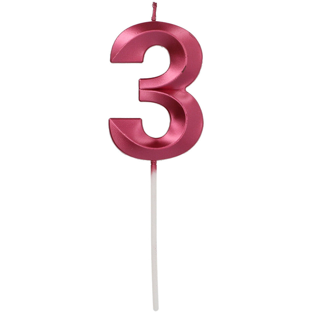 Verjaardagskaars metallic roze - 3 jaar
