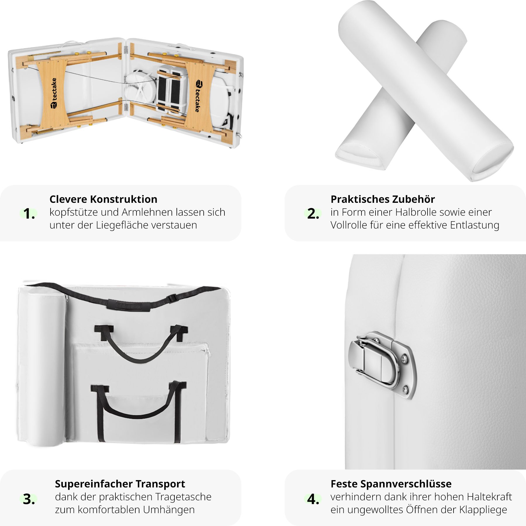 tectake® 3 Zonen Massageliege-Set, inklusive Lagerungsrollen und Tragetasche, klappbar und höhenverstellbar, 218 x 102 x 65 - 90 cm