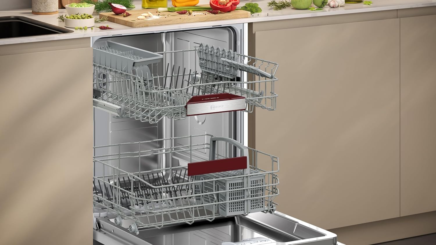 NEFF S155EAX16E, N 50, Smarter Geschirrspüler Vollintegriert 60 cm, Spülmaschine Made in Germany, Besteckkorb, Open Dry, starke Reinigung mit Chef 70ºC, höhenverstellbarer Oberkorb, Info Light