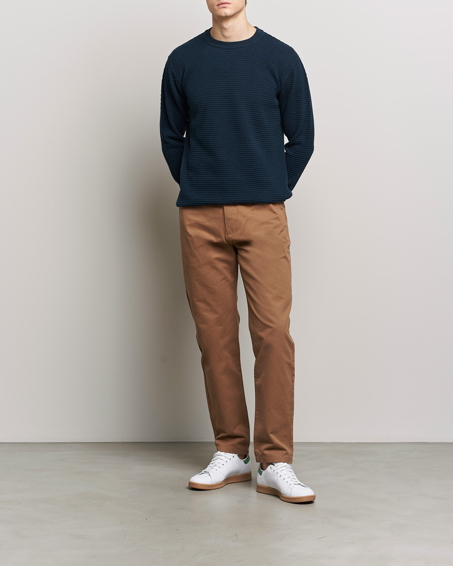 KnowledgeCotton Apparel Vagn Bubble Knit Cotton Crew Neck Total Eclipse