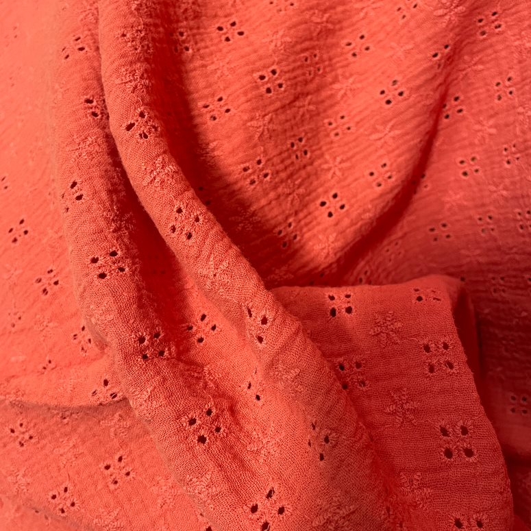 Mini Chouchou Gaze Dentelle Corail