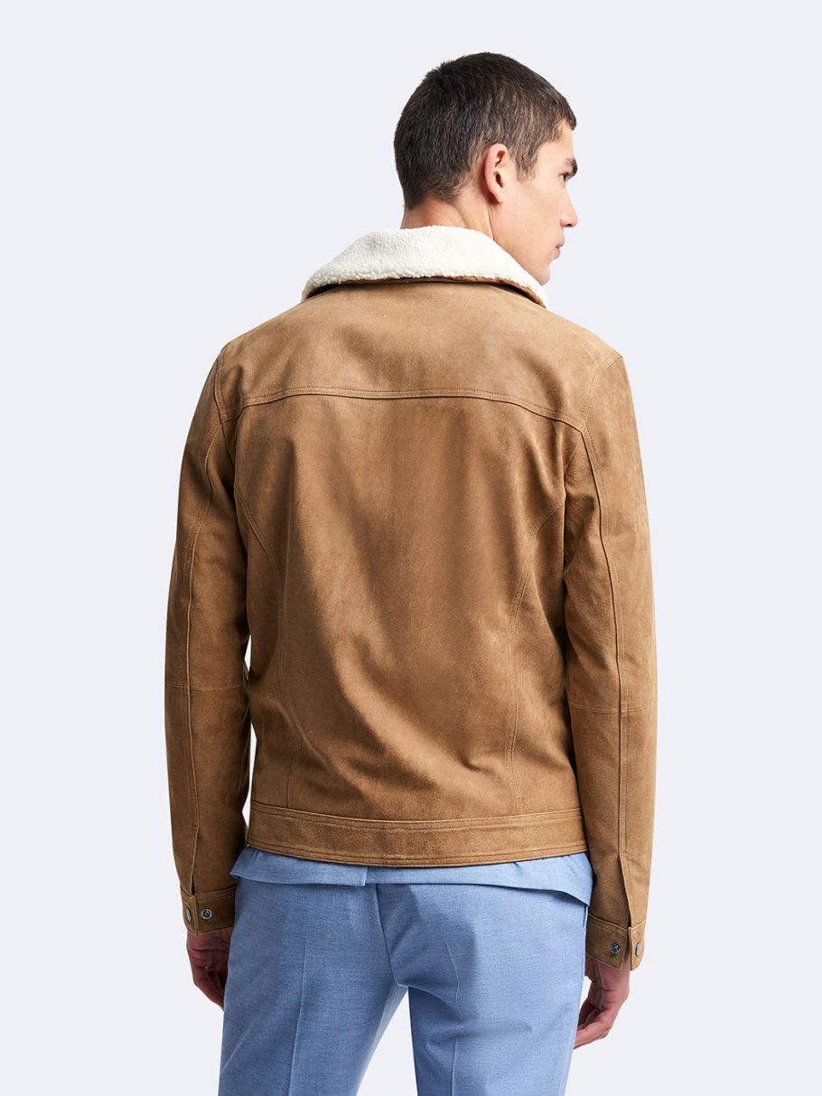 Blouson en cuir col sherpa