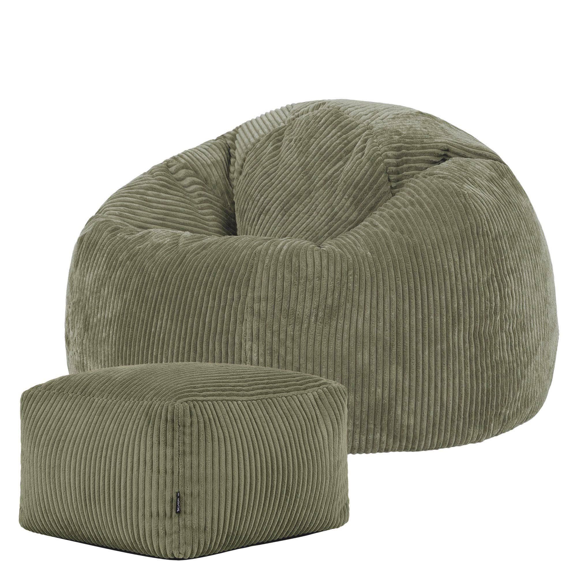 Icon Klassischer Sitzsack BeanBag mit Hocker aus Cord