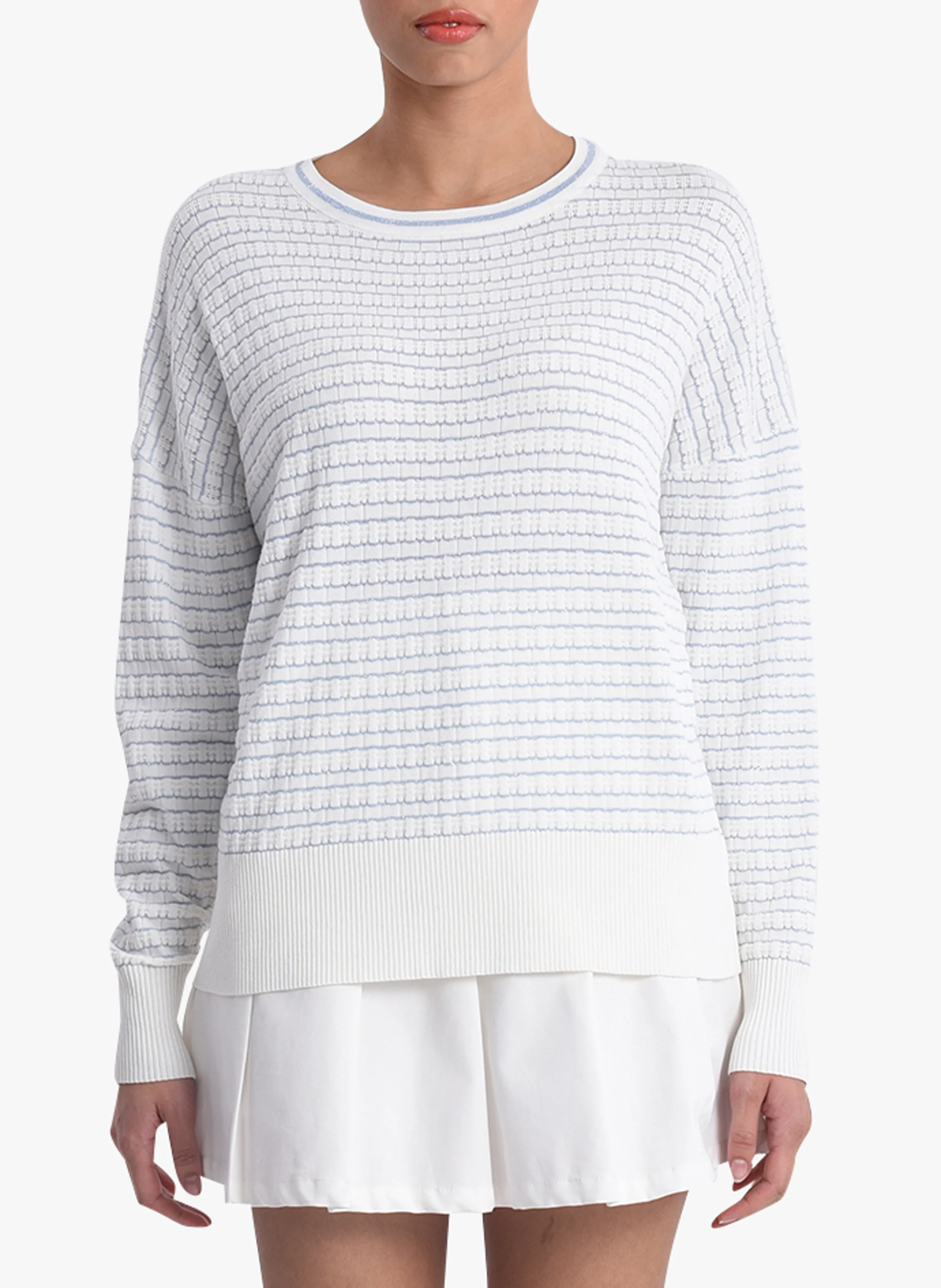 Pull rayé en maille fine| Beige